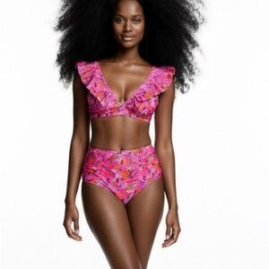 Floral Pink Ruffle Bikini Set NWT